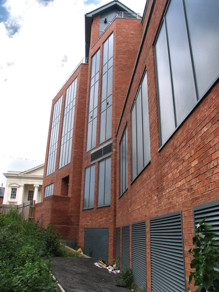 Brick and glass commercial building facade